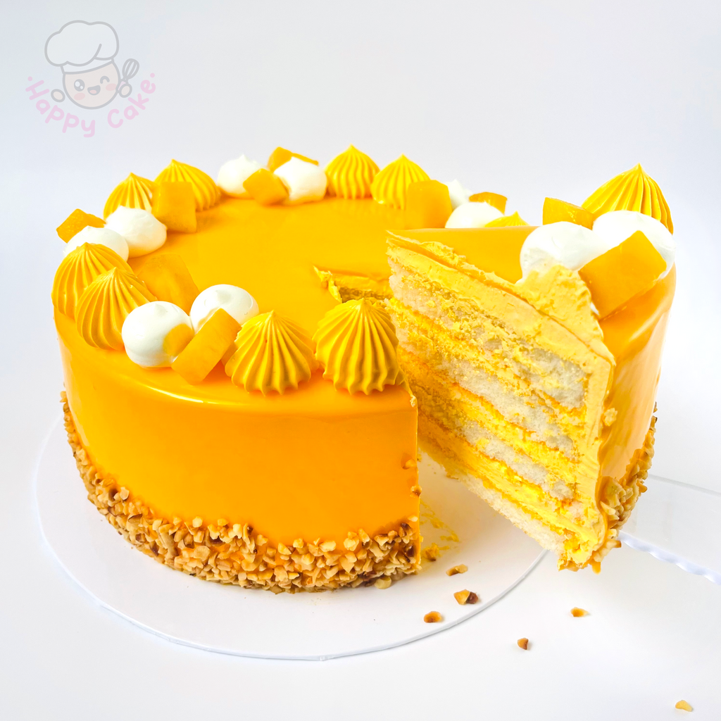 mango birthday cake slice
