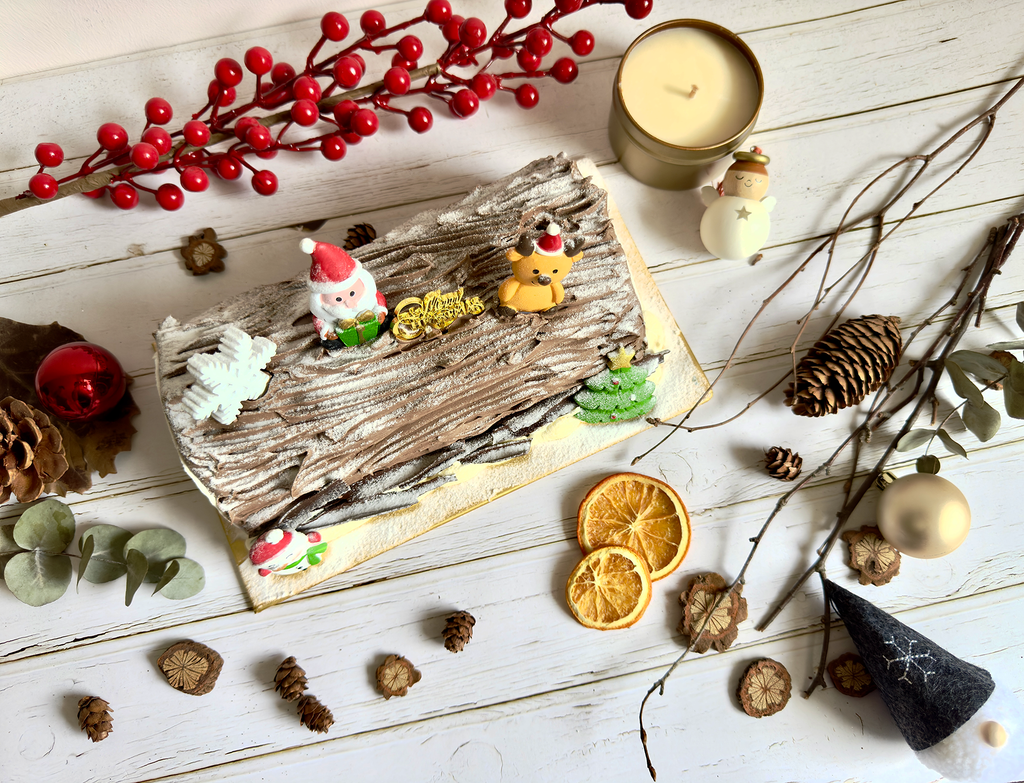 Dark Chocolate Christmas Log Cake top