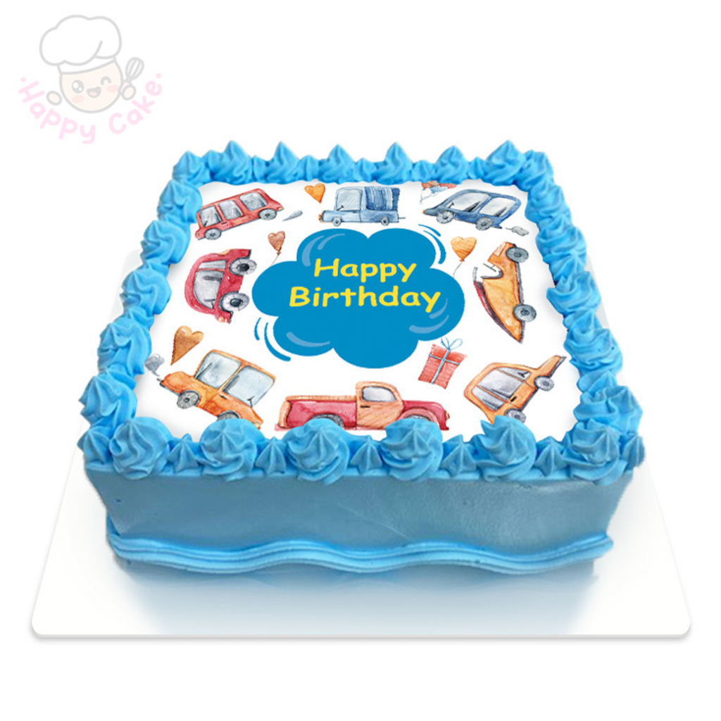 children car birthday cake blue