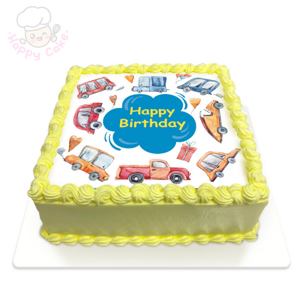 children car birthday cake yellow
