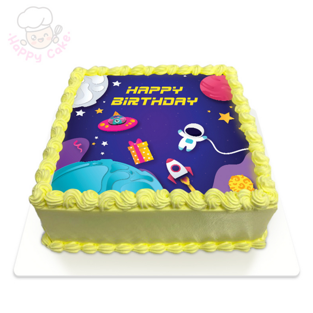 children birthday cake space yellow