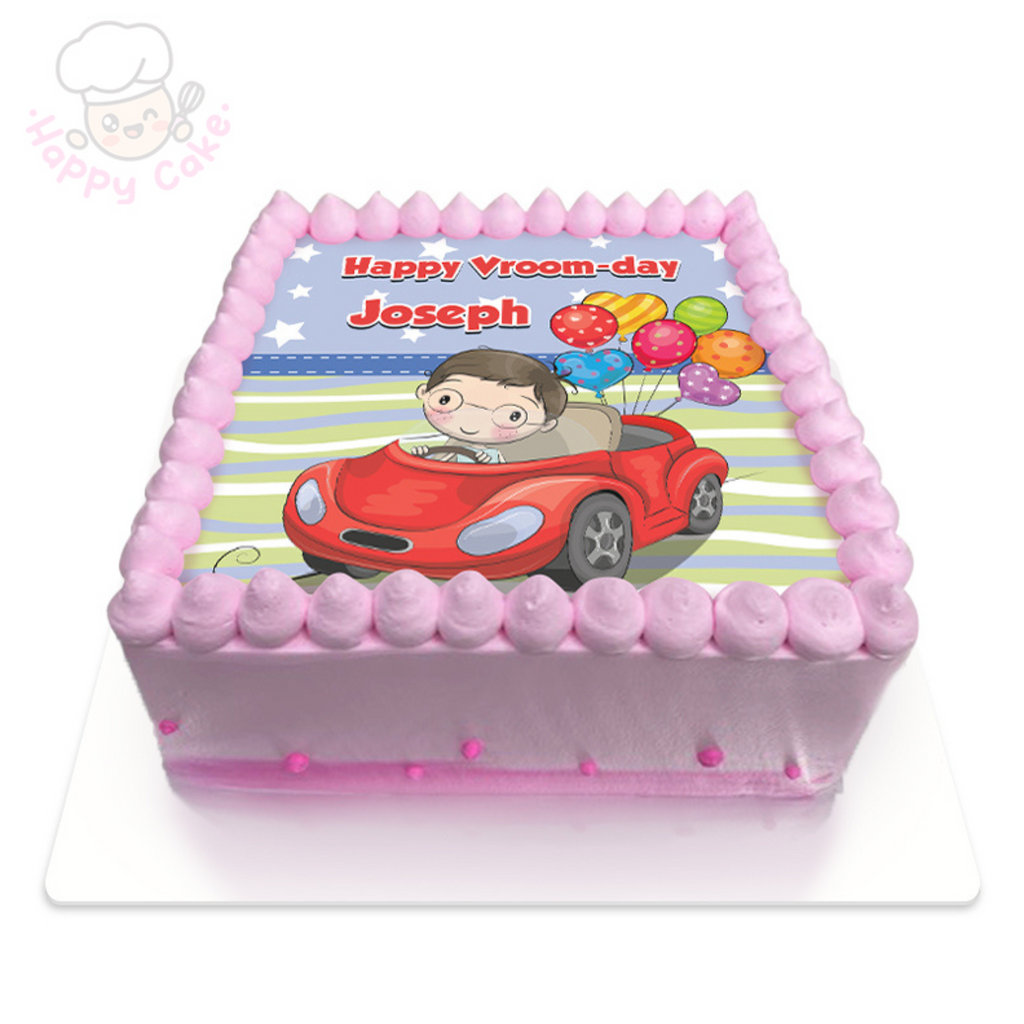 boy birthday car cake pink