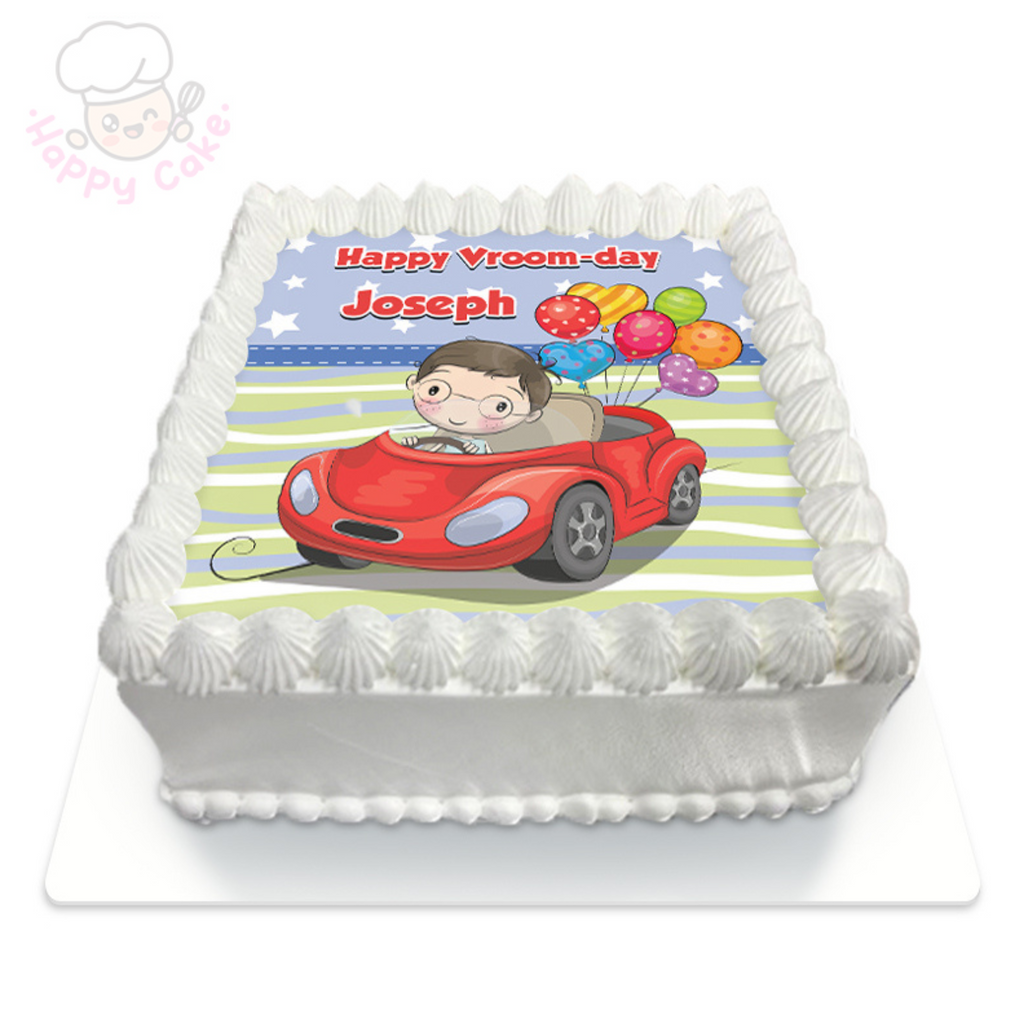 boy birthday car cake white