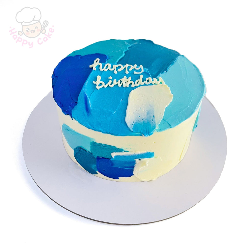 simple korean design cake blue side